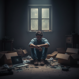 Akash sitting alone and dejected in a room after his business failure